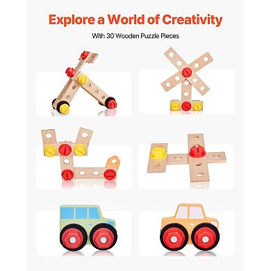 62-Piece Wooden Tool Bench for Kids - Educational Construction Set