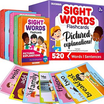 QUOKKA 520 Sight Words Cards Dolch-Based Reading Fluency Flash Cards for Pre-K to 3rd Grade
