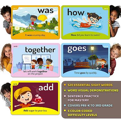 QUOKKA 520 Sight Words Cards Dolch-Based Reading Fluency Flash Cards for Pre-K to 3rd Grade