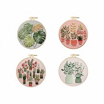 Floral Embroidery Starter Kits, 4-Pack Adult DIY Set