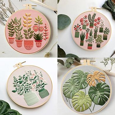 Floral Embroidery Starter Kits, 4-Pack Adult DIY Set
