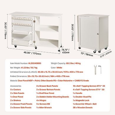 Multipurpose Folding Sewing Table with Magnetic Doors & Storage Trays