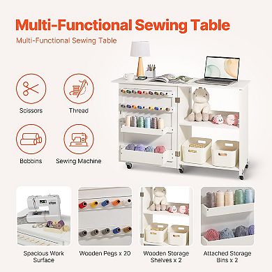Multipurpose Folding Sewing Table with Magnetic Doors & Storage Trays