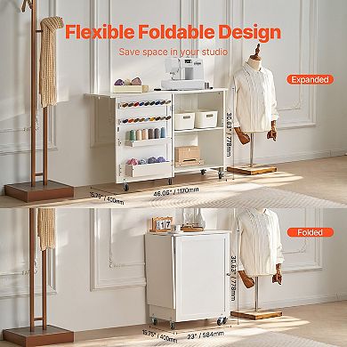 Multipurpose Folding Sewing Table with Magnetic Doors & Storage Trays