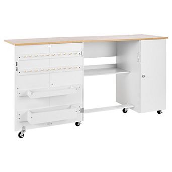 Smart Folding Sewing Table with USB Charging Station & Craft Storage