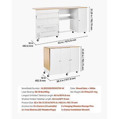 Smart Folding Sewing Table with USB Charging Station & Craft Storage