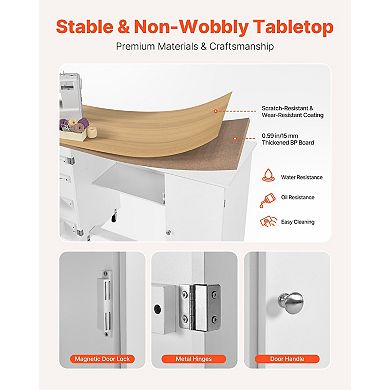 Smart Folding Sewing Table with USB Charging Station & Craft Storage