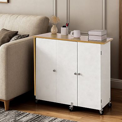 Smart Folding Sewing Table with USB Charging Station & Craft Storage