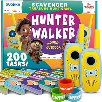QUOKKA Card Game Scavenger Hunt 200 Outdoor & Indoor Cards for Kids Ages 4-8 Years Walkie Talkies