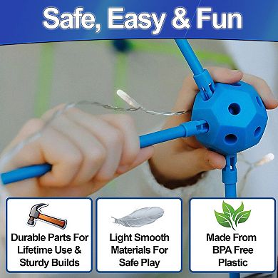 Tubes and Balls Building Set - 48 Tubes 31 Balls 90 Clips, Durable Plastic for Forts & Towers