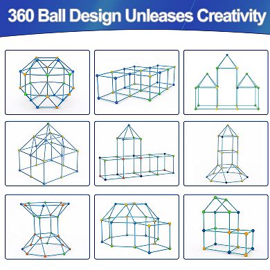 Tubes and Balls Building Set - 48 Tubes 31 Balls 90 Clips, Durable Plastic for Forts & Towers