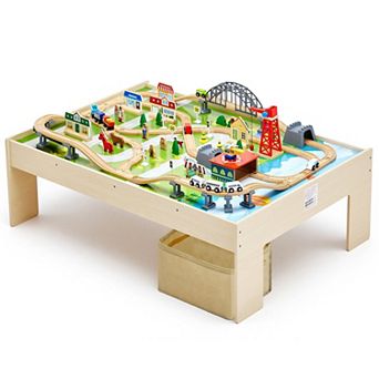 Wooden Train Table 120 pc Kids Activity Table with Collapsible Storage Bin