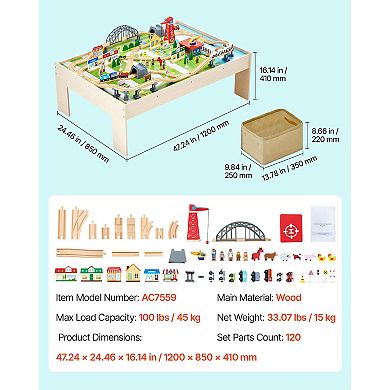 Wooden Train Table 120pc Kids Activity Table with Collapsible Storage Bin