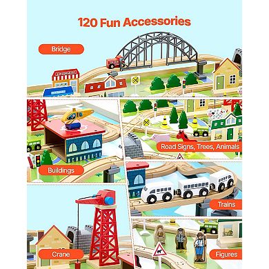 Wooden Train Table 120pc Kids Activity Table with Collapsible Storage Bin