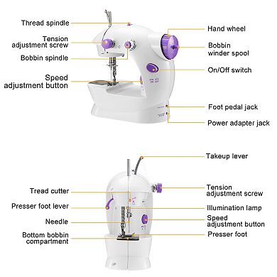 Electric Sewing Machine Portable 2 Speed Overlock Foot w/ Foot Pedal LED Light