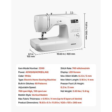 Computerized Sewing Machine with 60 Stitch Patterns & LED Display Screen