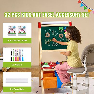 Kids Art Easel Accessory Set 32pc Markers Chalk and Paper Roll Kit