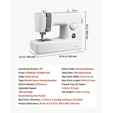 Portable Sewing Machine with 18 Stitch Applications & LED Work Light