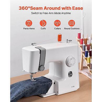 Portable Sewing Machine with 18 Stitch Applications & LED Work Light
