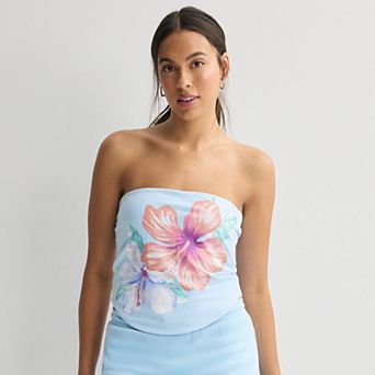 Juniors' Reversible Hibiscus Graphic Tube Top