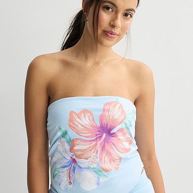 Juniors' Reversible Hibiscus Graphic Tube Top