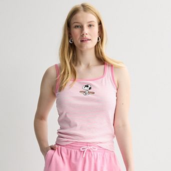 Juniors' Peanuts Snoopy Striped Graphic Tank Top