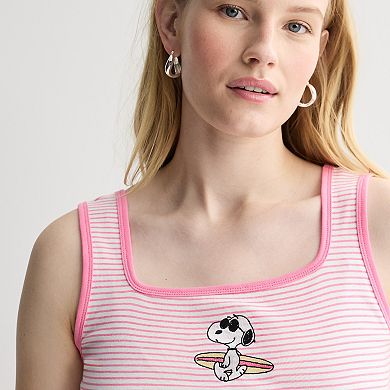 Juniors' Peanuts Snoopy Striped Graphic Tank Top