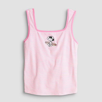 Juniors' Peanuts Snoopy Striped Graphic Tank Top