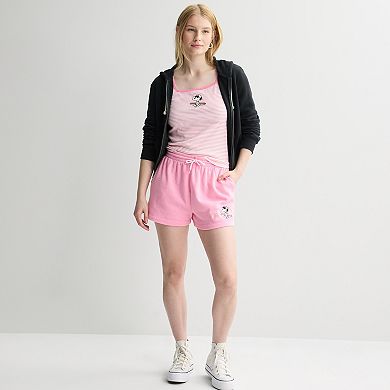 Juniors' Snoopy Tropical Fleece Shorts