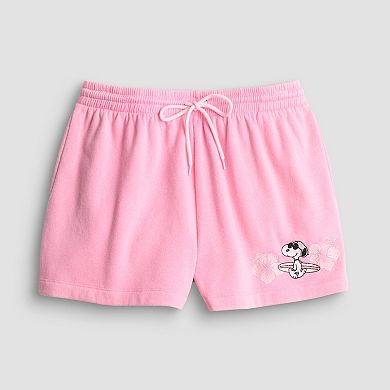 Juniors' Snoopy Tropical Fleece Shorts