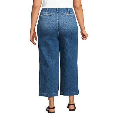 Plus Size Lands' End Recover Denim High Rise Patch Pocket Extra Wide Leg Crop Jeans