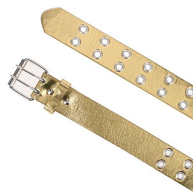 CTM Girl's Metallic Double Grommet Casual Belt with Roller Buckle