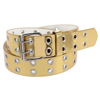 CTM Girl's Metallic Double Grommet Casual Belt with Roller Buckle