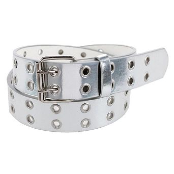 CTM Girl's Metallic Double Grommet Casual Belt with Roller Buckle