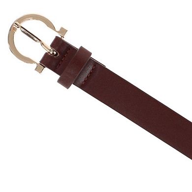 CTM Women's 1-Inch Wide Leather Belt with Gold Buckle