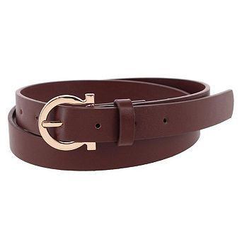 CTM Women's 1-Inch Wide Leather Belt with Gold Buckle