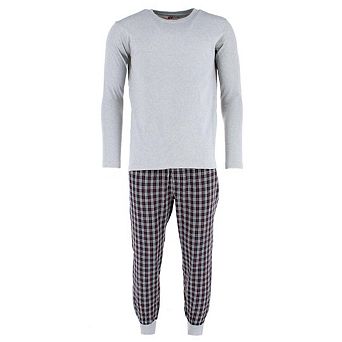 Ten West Apparel Men's Plaid Jogger and Crew Long Sleeve Pajama Set