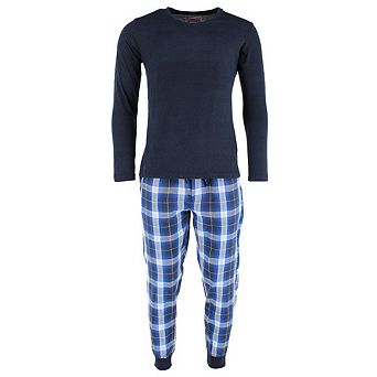 Ten West Apparel Men's Plaid Jogger and Crew Long Sleeve Pajama Set
