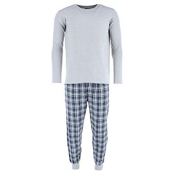 Ten West Apparel Men's Plaid Jogger and Crew Long Sleeve Pajama Set