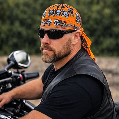 CTM Men's Orange Biker Skull Cap by Wootie