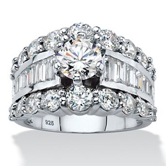 PalmBeach Jewelry 6.40 ct w. Round and Baguette Sterling Silver Cubic Zirconia Engagement Ring