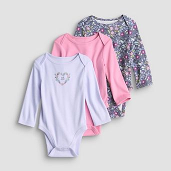 Baby Girl Jumping Beans® 3-Pack Long Sleeve Lapped Shoulder Bodysuits