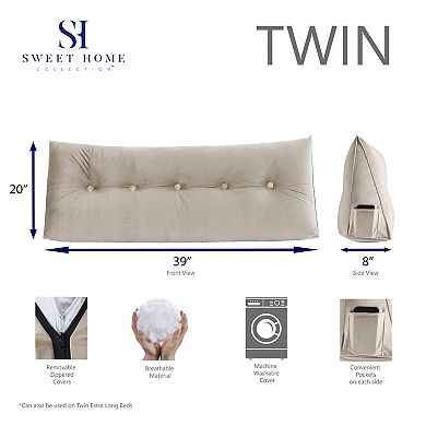 Sweet Home Bed Wedge Pillow with Side Pockets for Headboard