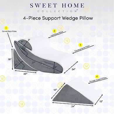 Sweet Home 4-Piece High Density Foam Support Wedge Pillow Set