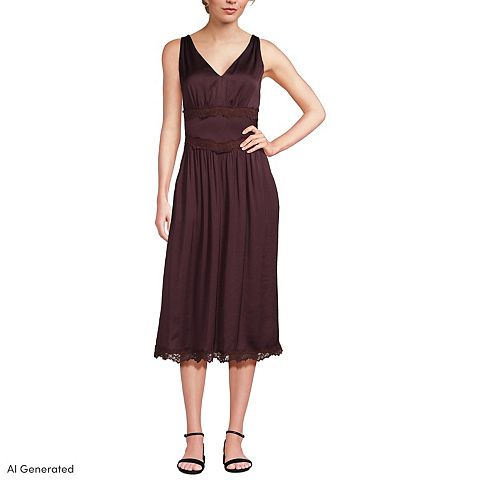 Женские платья Lands' End Satin Sleeveless Lace Detail Dress