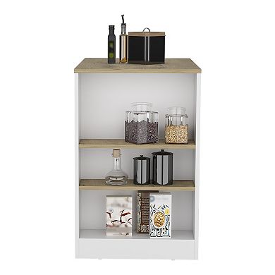 Lacour Kitchen Island, Kitchen Bar Table with 3-Side Shelves