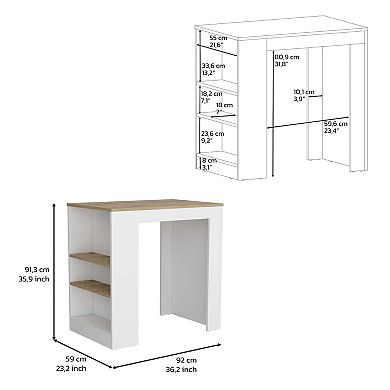 Lacour Kitchen Island, Kitchen Bar Table with 3-Side Shelves