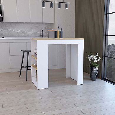Lacour Kitchen Island, Kitchen Bar Table with 3-Side Shelves