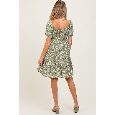Maternity Olive Floral Tiered V-Neck Mini Dress