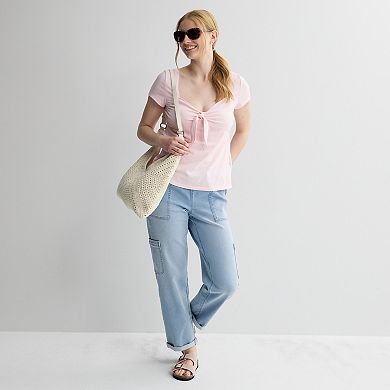 Juniors' Pink Republic Tie Babydoll Top